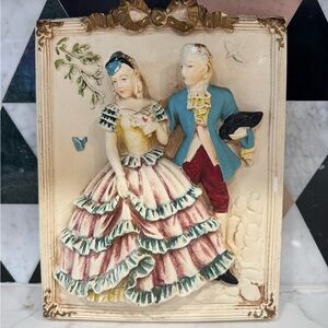 Vintage 3D Chalkware Plaque with Elegant Couple